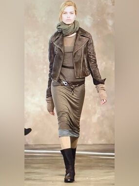 Donna Karan Olive Brown Long Sleeve Dress